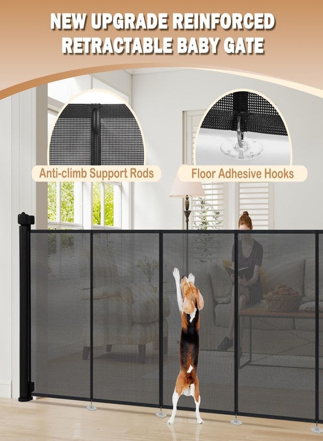 SMONTER Extra Wide Retractable Dog Gates, Mesh Baby Gate with Support Rods Extend to 118" Wide 33" Tall, Portable Safety Retractable Gate for Stairs, Indoor/Outdoor, Black - Image 2